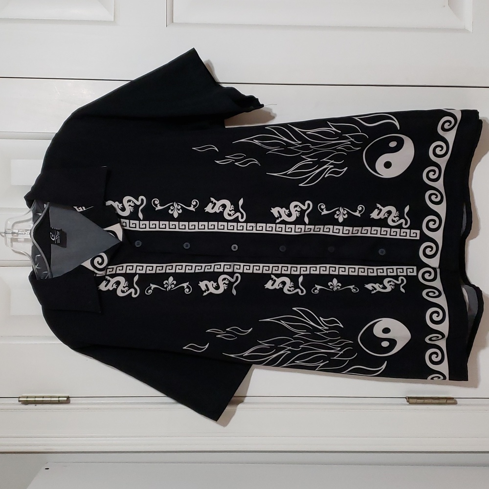 Vintage Claudio Nucci Shirt XXL Dragon Flames Yin-yang Hip Hop Gothic